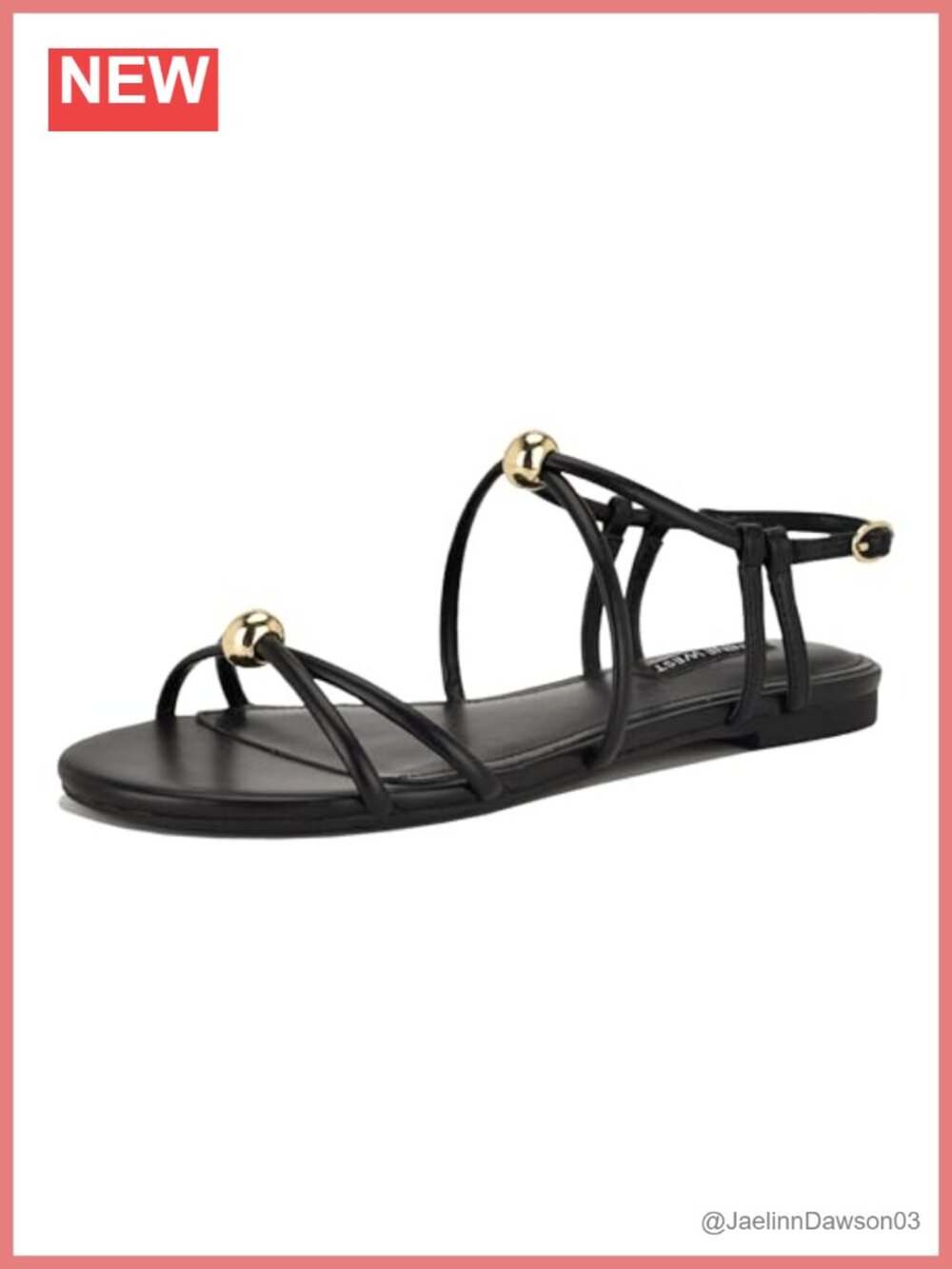 Nine West Strappy Flat Sandals Faux Leather Adjustable Ankle Strap